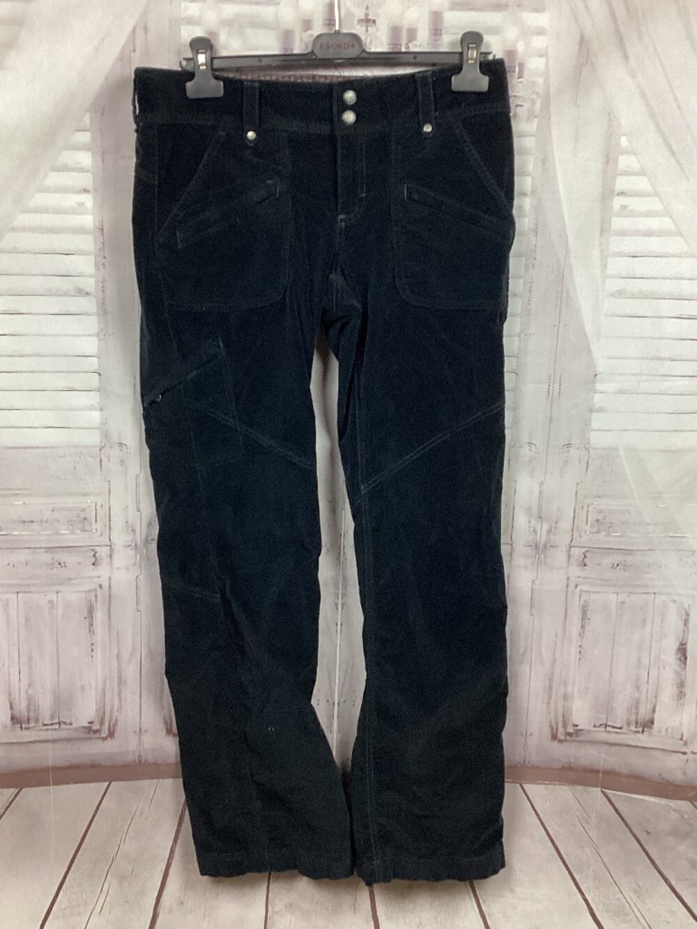 Athleta Duster Black Velvet Corduroy Cargo Pants 10